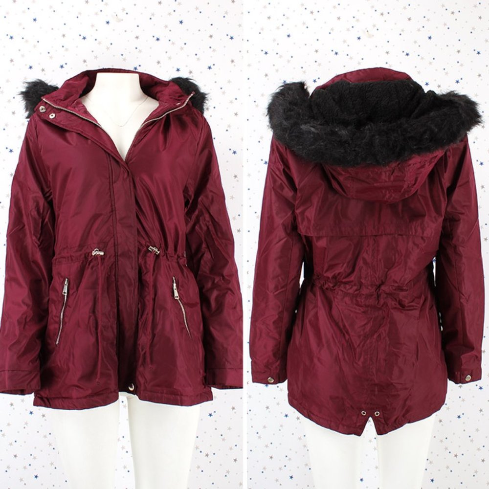 NWT with Defect Burgundy Fur lined Hood Anorak Parka Jacket